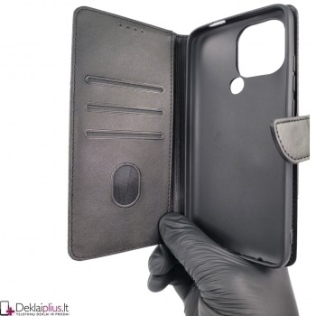 Dirbtinos odos dėklas su skyreliais - juodas (Xiaomi Redmi A1 Plus) Dirbtinos odos dėklas su skyreliais - juodas (Xiaomi Redmi A1 Plus)